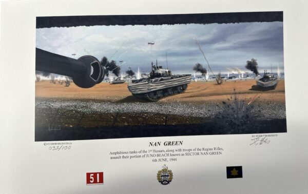 Print of tanks on beach